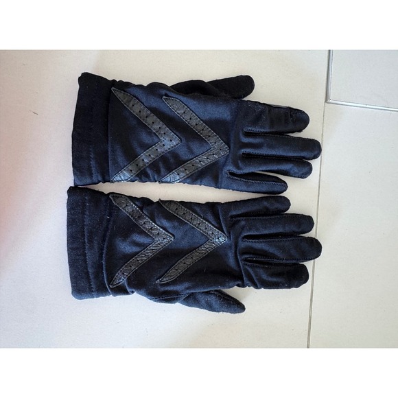 Isotoner Warm-ups by Aris Black Spandex Leather Trim Fleece Lined Driving Gloves - Picture 2 of 7